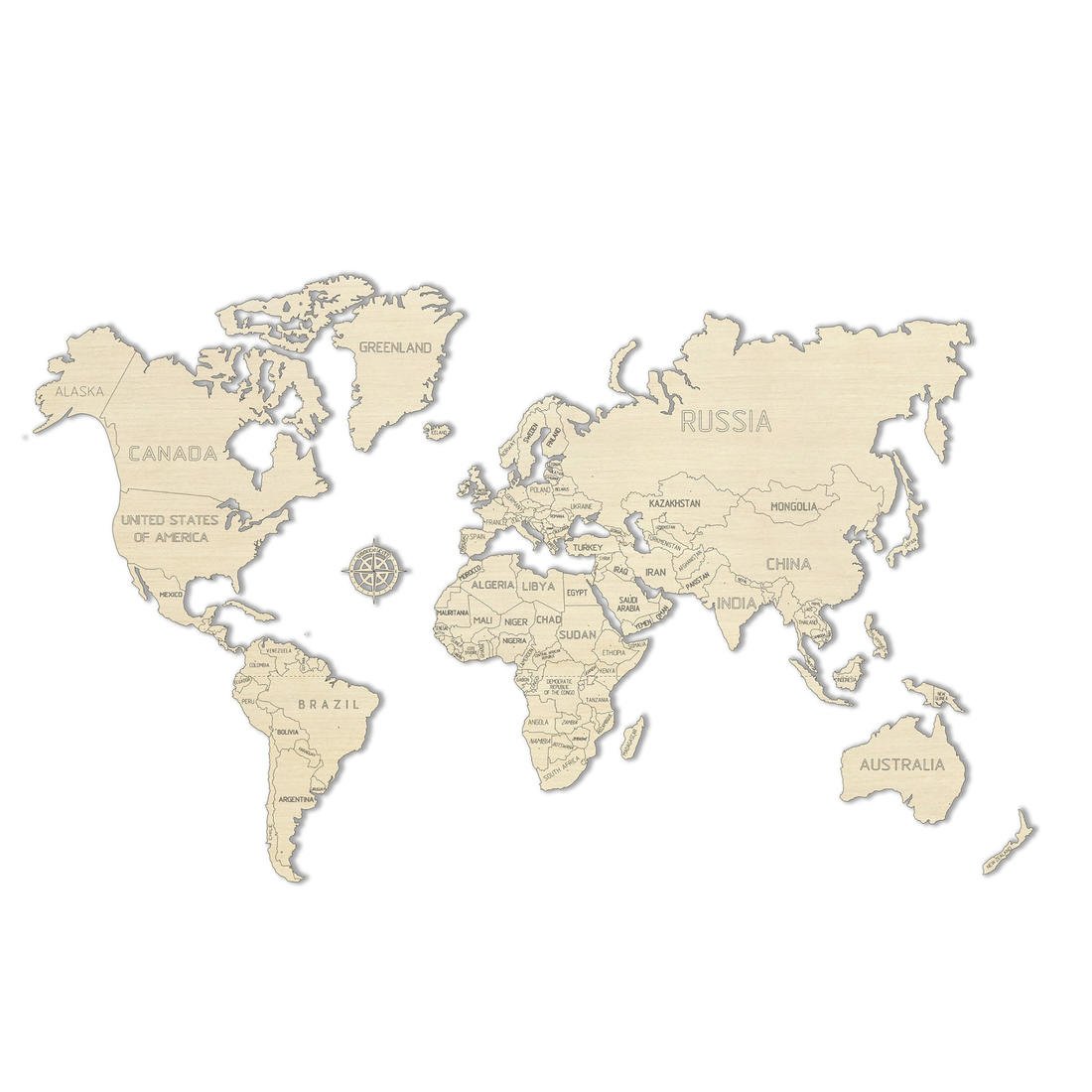 WOODEN.CITY Weltkarte Holz "L" Die hölzerne Weltkarte mit gravierten Landesgrenzen Holz Puzzle 83 x 55 cm: Taille L. Puzzle 3D
