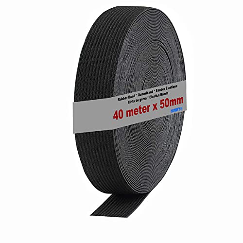 HIMRY Gummiband 40 m x 50 mm Breit, Gummilitze Gummibänder Elastische Schnur Wäschegummi Stark Elastisch, Flaches Elastisches Band für Nähen DIY Handwerk Basteln Stricken, Schwarz, KXB5007 Black