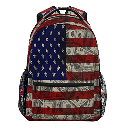 Oarencol Vintage American Flag Dollars USA Rucksack Büchertasche Daypack Reise Schule College Tasche für Damen Herren Mädchen Jungen
