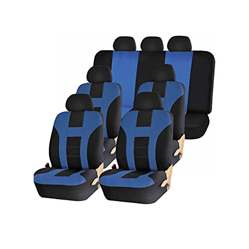 Veshow Vier-Jahreszeiten-Autositzbezüge-Set, universal passend für die meisten Autos – komplettes Set, universelle Passform, elastische Säume, Seitenairbag-kompatibel(blau, 9 Stück)