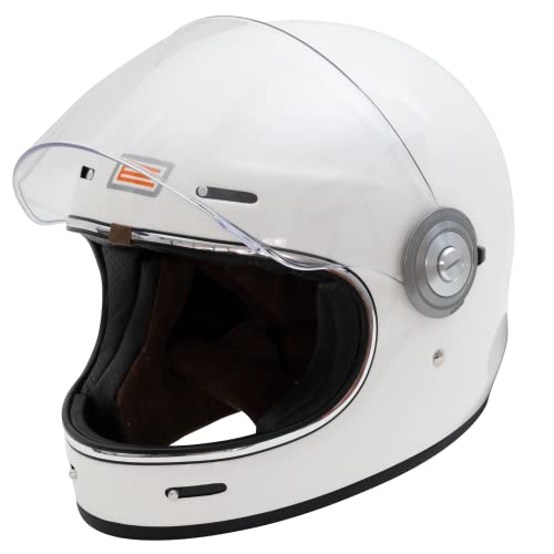 ORIGINE Full Face Integral Motorradhelm Vintage Retro Style Fiberglas Crash Helm ECE(SOLID Gloss White,S)