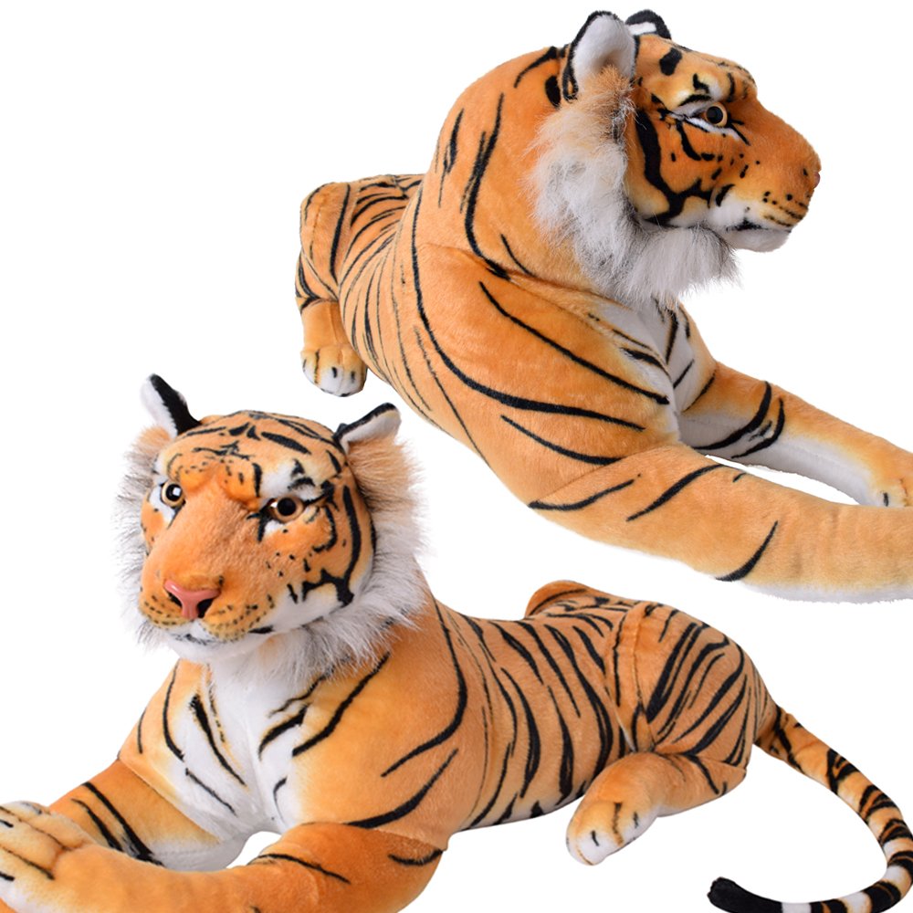 TE-Trend XL Plüschtier Tiger Kuscheltier Stofftiger lebensechte Raubkatze liegend Dschungel Steppe 80 cm Mehrfarbig getigert