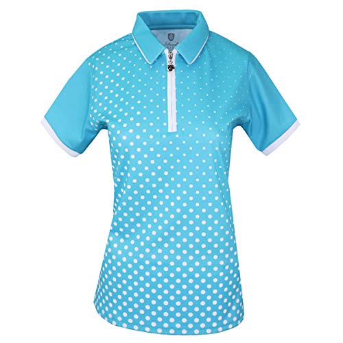 Island Green Damen Golf Damen Poloshirt, Sublimierter Reißverschluss, atmungsaktiv, Feuchtigkeitstransport, flexibel, tiefes Pool/Weiß, 8