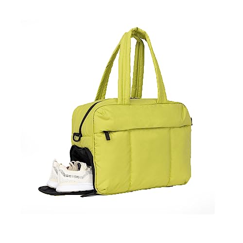 HyRaM Duffel Bag Puffer Gym Tote Bag Gesteppte Nylon Tasche Puffy Duffel Übernachtung Tasche Frauen Reisetasche mit Schuhfach, hellgelb