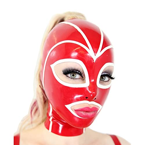 ZOUTYI Sexy Natürliche Latex Gummi Haube Mit Top Haar Der Loch Maske Handgemachte Kostüme,Rot,XS