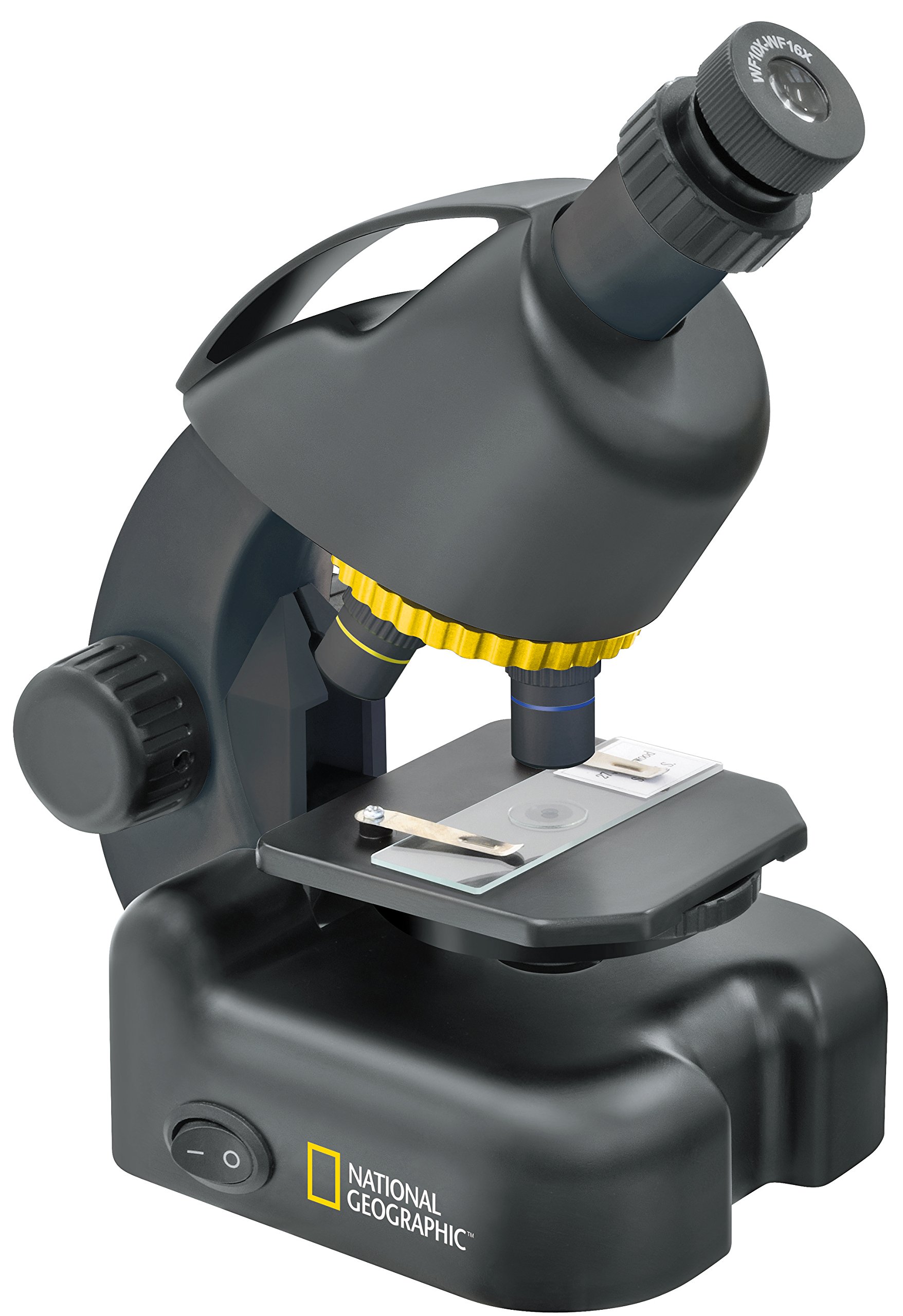 National Geographic 40-640x Mikroskop mit batteriebetriebener LED Durchlichtbeleuchtung, höhenverstellbarem Objekttisch, Smartphone Adapter und umfangreichem Zubehör, schwarz