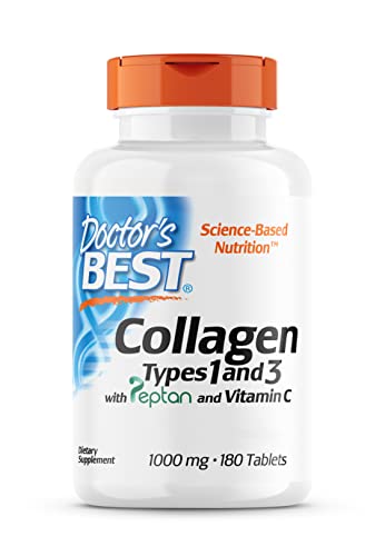 Doctor's Best, Collagen Types 1 and 3, Peptan & Vitamin C, 1.000 mg, 180 Tabletten, Laborgeprüft, Glutenfrei, Sojafrei, Ohne Gentechnik
