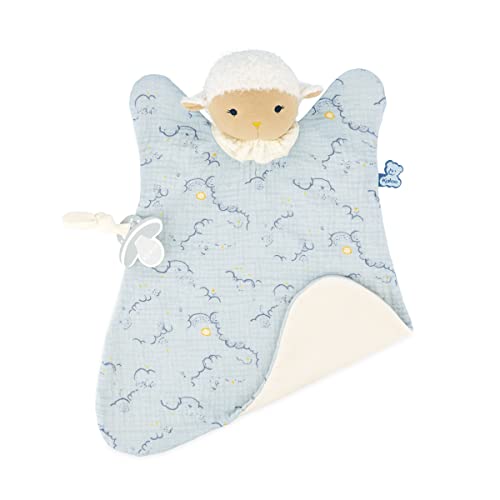 KALOO - Doux Sommeil - Mein Beruhigendes Plüschschaf - 40 cm Großes Schmusetuch für Babys Baumwolle und Mikrovelours - Blau - Ab Geburt, K221002