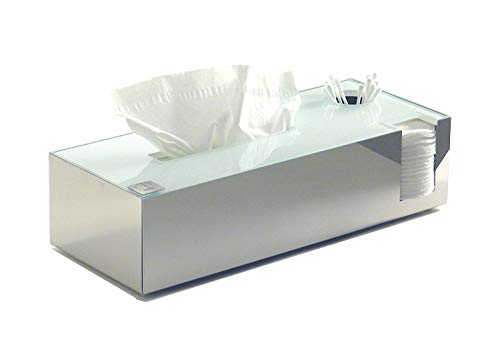 Schönbeck Design Tissuebox Kombibox aus Edelstahl und Glas, Watte Padhalter, Wattestäbchenhalter, Papiertuchbox, Kosmetiktücher-Box - Made in Germany