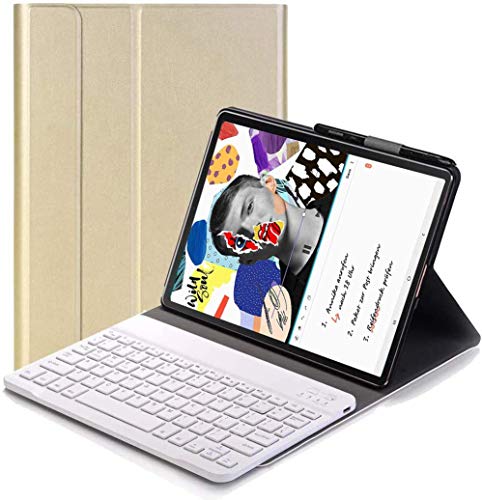 RLTech Tastatur Hülle for Lenovo Tab P11 Pro 2020 - (QWERTY Layout), Ultradünn Flip Entfernbar Drahtloser Keyboardständer Ledertasche für Lenovo Tab P11 Pro 2020 Tablet, Gold