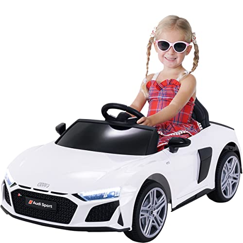 Actionbikes Motors Kinder Elektroauto Audi R8 Spyder - Lizenziert - 2 x 30 Watt Motor - Rc 2,4 Ghz Fernbedienung - USB - Softstart - Elektro Auto für Kinder ab 3 Jahre (Weiß (YSA300))