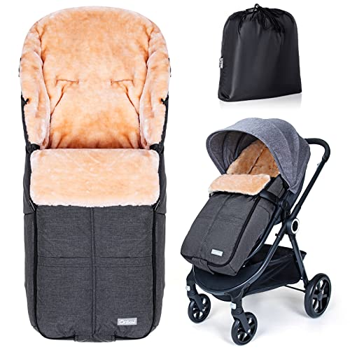 Orzbow Lammfell Babyfußsack Winterfußsack Buggy | Waschbar Baby Fußsack Kinderwagen für Babyschale | Verschließbarer Baby Schlafsack Winter Passend für Kinderwagen (dunkelgrau)