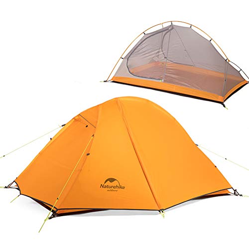 Tentock 3 Jahreszeiten Ultraleicht Backpacking Zelt Doppelschicht wasserdichte 20D Silikon Campingzelt für 1-2 Personen(orange,2 Personen)