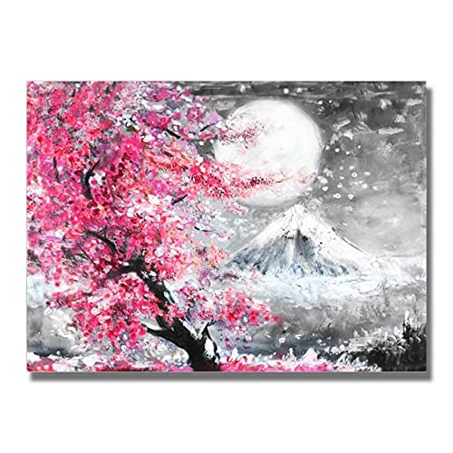 Mount Cherry Blossom Landscape Japan Leinwand Malerei Poster und Drucke Wandkunst Bild für Wohnzimmer Deoration 70x100cm rahmenlos