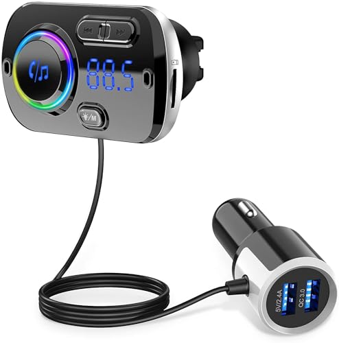 Kabelloser FM-Sender für das Auto, Bluetooth 5.0, Bluetooth-Adapter, mit USB Ladegerät, AUX-Anschluss und LED