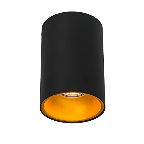 QAZQA - Modern AufbauSpot | Spotlight | Deckenspot | Deckenstrahler | Strahler | Lampe | Leuchte schwarz mit Gold | Messing - Deep | Wohnzimmer | Schlafzimmer | Küche - Stahl Zylinder | Rund - LED gee