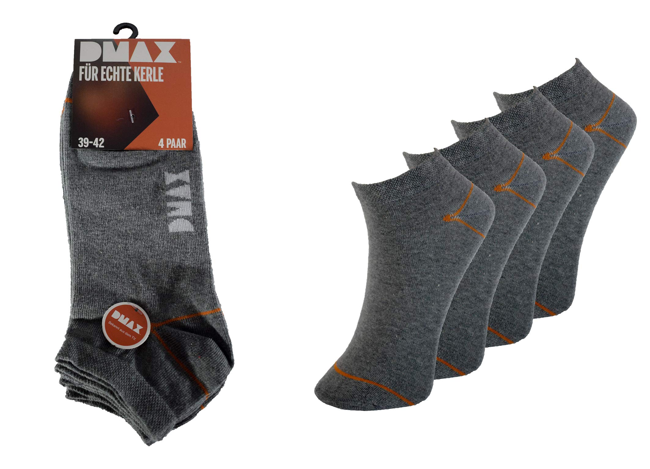 DMAX Sneakersocken für echte Kerle - 4|8|12|24 Paar - wahlweise in Schwarz, Hellgrau, Dunkelgrau,Blau, Braun und Weiß und drei Größen 39-42/43-46/47-50 (39-42, 24 Paar Hellgrau)