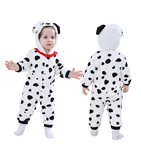 Doladola Babyspielanzug Tier Dalmatiner Onesies Spielanzug Schlafanzug Flanell Frühling Strampler Pyjama Bekleidung Karikatur Tier Jumpsuit für Baby mädchen und Junge (Dalmatiner,Alter 12-18 Monate)