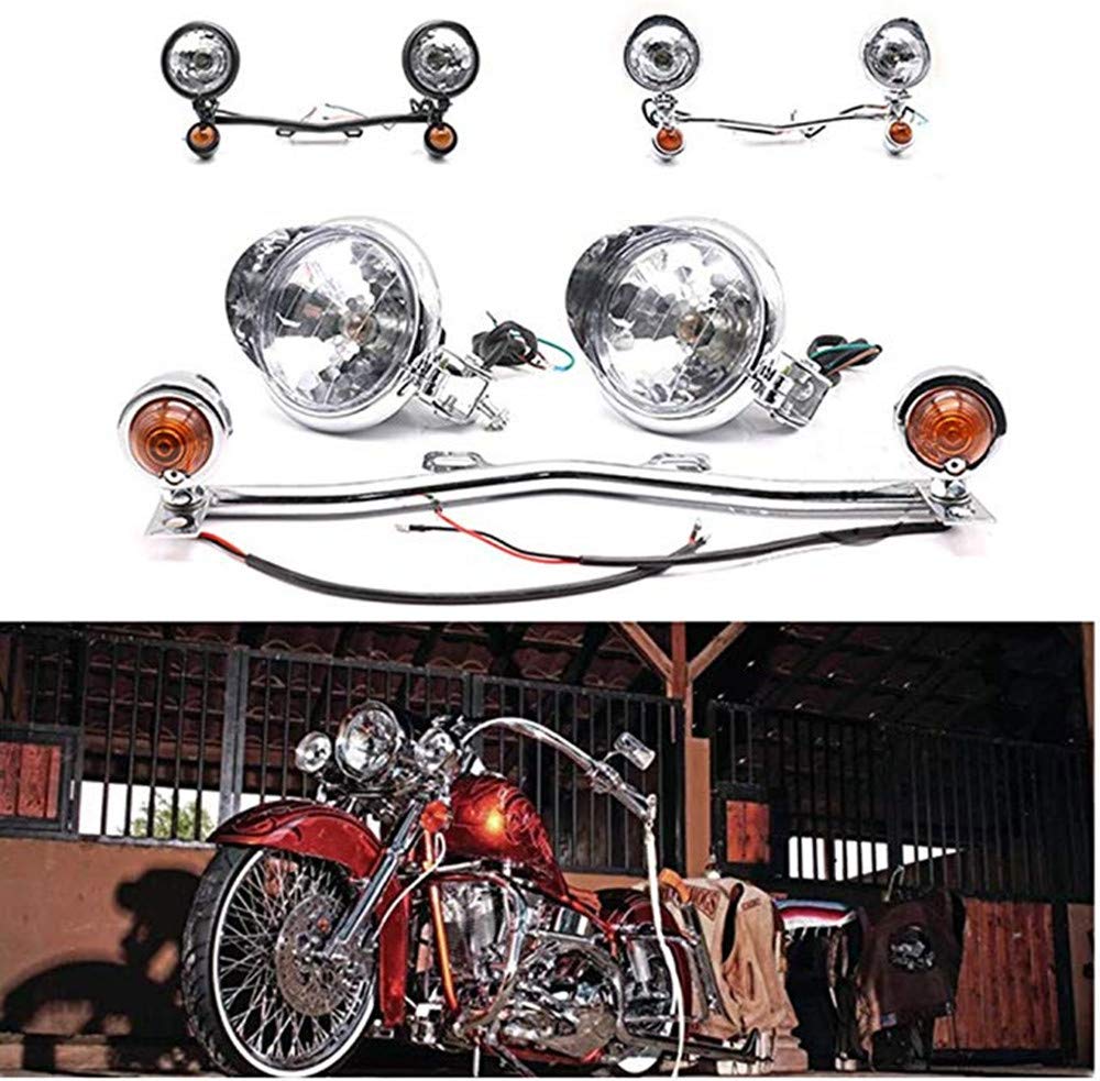 1 Motorrad Scheinwerfer Retro mit Blinker einstellen Motorrad Nebelscheinwerfer Zusatzleuchte Roller Motor Refit Scheinwerfer (Chrom)