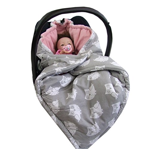 BAMBINIWELT Einschlagdecke Babydecke Decke für Babyschale Kinderwagen mit Fleece universal (Eule rosa)