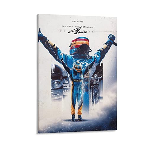 Leinwand Druck Poster Fernando Alonso F1 Racer Art Autogramm 60x90cm Kein Rahmen
