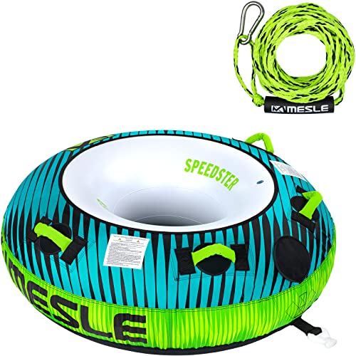 MESLE Tube Set Speedster 58'' mit Leine, 1 Person, aufblasbarer Schlepp-Reifen für Boot, Towable Donut Fun-Tube, für Kinder & Erwachsene, Inflatable Wasser-Ski Schlepp-Ring, für Jetski, Farbe:Petrol