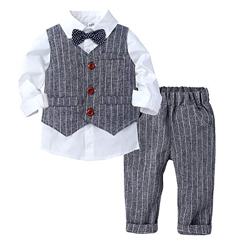 Baby Formale Outfit Jungen Smoking Plaid Gentleman Anzug Onesie Overall (EIN Grau,3-4T)