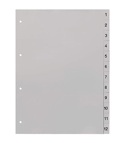 Ordnerregister 1-12, neutral, ohne Deckblatt, strapazierfähiges Register aus PP, 12-teilig, Trennblätter passend für DIN A4 Ordner (_ 10er Set)