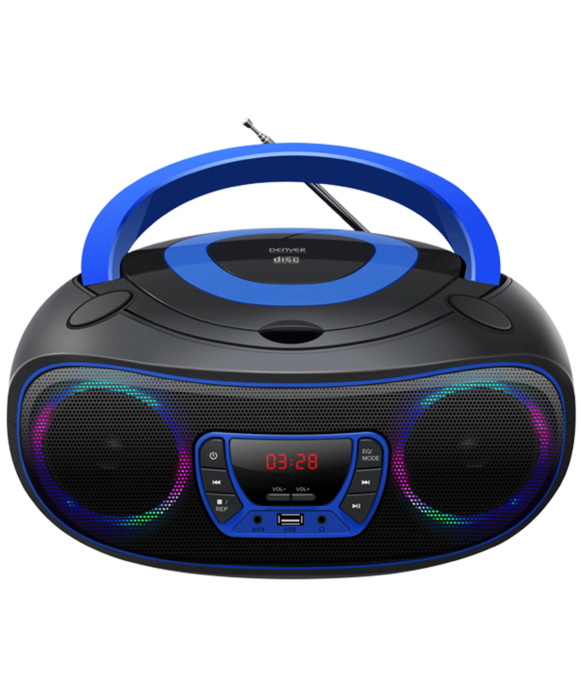 Denver TCL212BT Radio mit Bluetooth, Bluetooth Radio mit Lichteffekte, Tragbarer CD player, AUX, USB, Blau