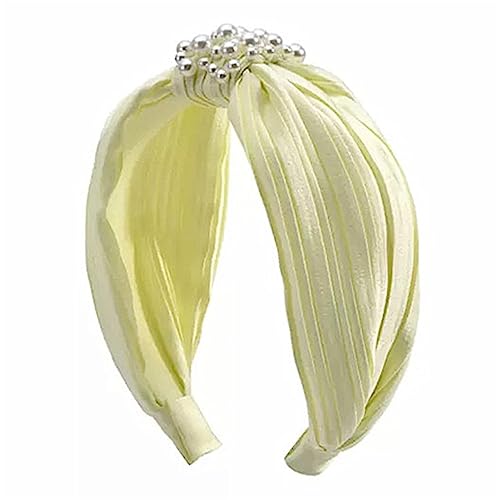 Stirnbänder für Frauen Perlenschleife High Skull Top Haarband Täglicher Kopfschmuck Haarreifen (Farbe: Gelbgrün, Größe: 16 x 3 cm)