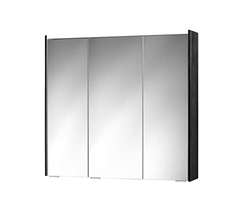 Sieper Spiegelschrank KHX mit LED Beleuchtung 80 cm breit, Badezimmer Spiegelschrank aus MDF | Holzdekor Dunkel