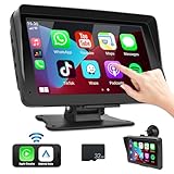 7-Zoll Portable Carplay Display mit Android Auto Spiegel Link Bluetooth Musik Portable Touchscreen Auto Stereo Stehen/Saugnapf für LKW RV Auto Camper+32G TF Karte