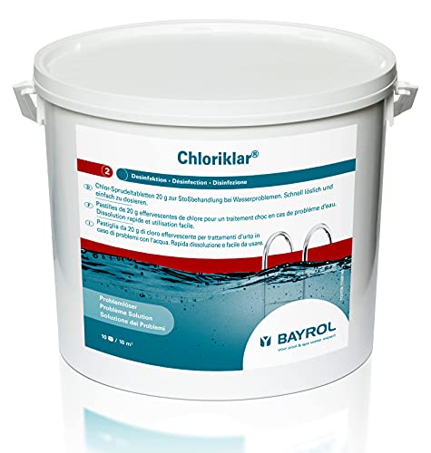 BAYROL Chloriklar - Schnell lösliche Chlortabletten 20g / Chlortabs 20g mit sehr hohem Aktivchlor Gehalt - organisch - 10 kg