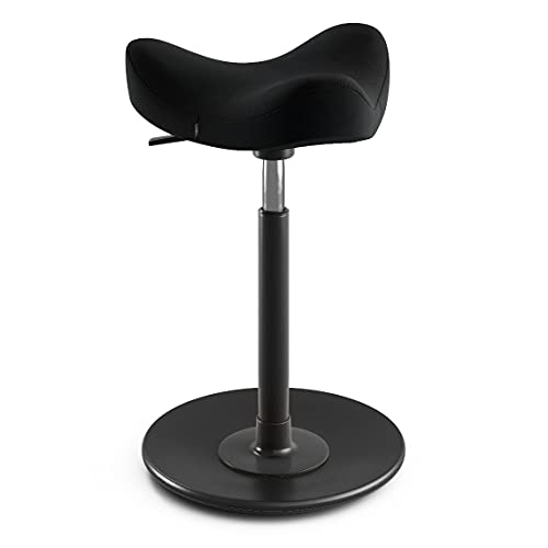 Move Compact - Home Office-Stuhl für Schreibtische und Tische in normaler Höhe, Stehhilfe-Stuhl - Schwarze Holzbasis und schwarzer Qualitätsstoff