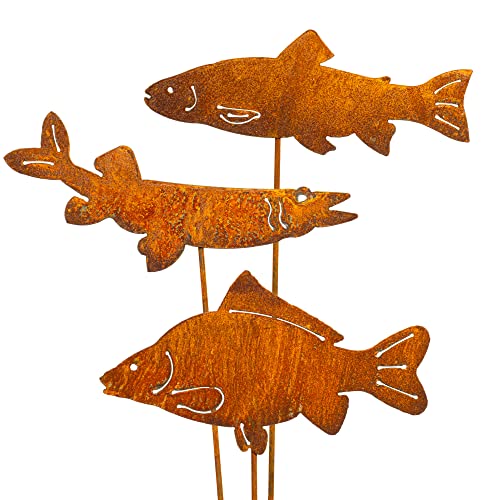 Blümelhuber Fische Rost Deko für den Garten - Metall Edelrost Gartenstecker Fisch Figur auch für den Balkon oder die Haustüre