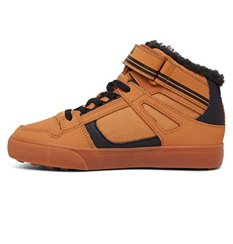 DC Shoes Boys Pure HIGH-TOP Winter Elastic Sneaker, Dark Chocolate/Wheat/Gum, 35 EU