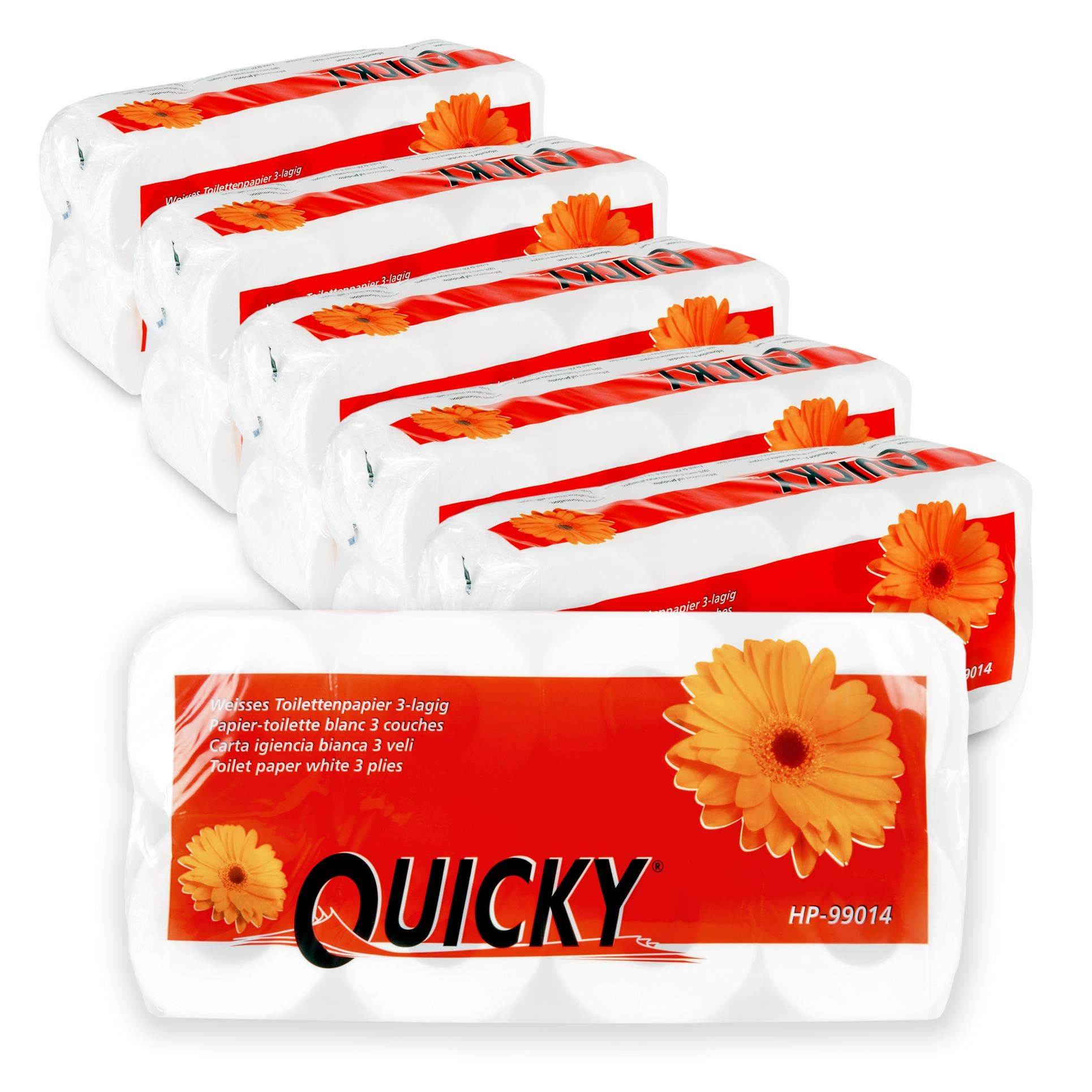 Quicky Toilettenpapier motivgeprägt | 48 Rollen Klopapier, Vorratspack | extra weich und reißfest | aus hochwertigem super weißem Zellstoff | 3-lagig, 250 Blatt | (6 x 8 Rollen)