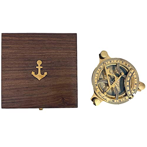 aubaho Kompass mit Box Sonnenuhr Maritim Schiff Navigation Dekoration Messing 12cm
