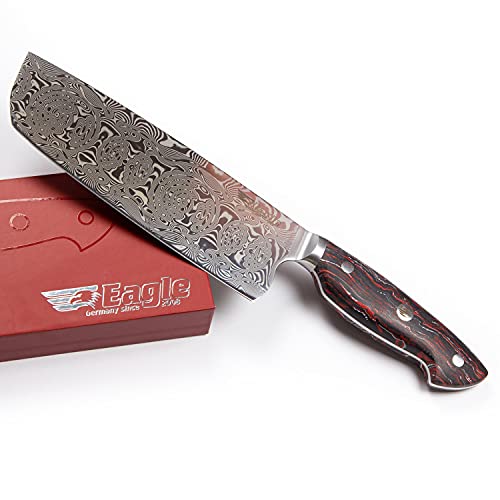 Eagle U-Grip - Nakiri-Messer 18 cm - Voll-Damaststahl 108 Lagen / Heftschalen: G10 schwarz-rot-weiß