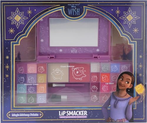Lip Smacker Wish Beauty Palette, Disney Wish Inspiriertes Schminkset mit Lipgloss, Creme und Rouge, Disney Prinzessinnen-Geschenke für Kinder, Inklusive Schminkzubehör und Spiegel