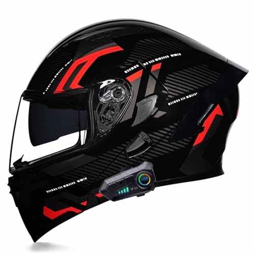 Klapphelm Motorradhelm,Bluetooth Integralhelm Mit Doppelvisier Motorrad Modularer Helm Atmungsaktiv Und Komfortabel Motocross Helm Rollerhelm Für Damen Herren ECE-Zugelassen 17,XL:61-62CM