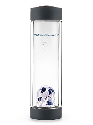 VitaJuwel ViA HEAT BALANCE | Teeflasche aus doppelwandigem Glas mit Sodalith, Chalcedon & Bergkristall