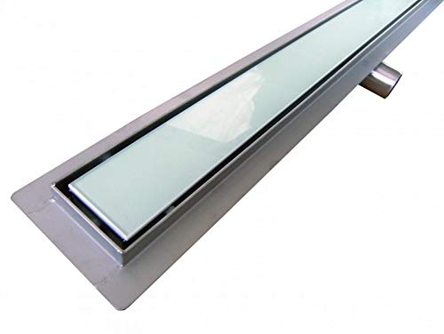 Edelstahl-Duschrinne GL02 für Duschkabine - Ablaufblende Glas weiß - Länge wählbar, Länge Duschrinne:700mm