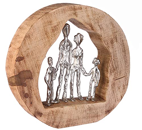 GILDE Dekofigur Skulptur Familie, silber/natur, (1 St.), Dekoobjekt, Höhe 28, Familie, handgefertigt, aus Metall und Holz, mit Spruchanhänger, Wohnzimmer