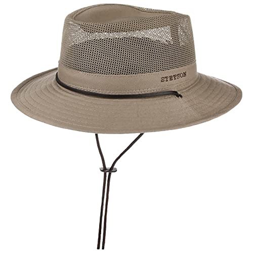 Stetson Takani Safarihut Damen/Herren - Hut aus 100% Baumwolle - Stoffhut mit UV-Schutz 30 - Sonnenhut mit Kinnband - Knautschbarer Netzeinsatz - Traveller beige S (54-55 cm)