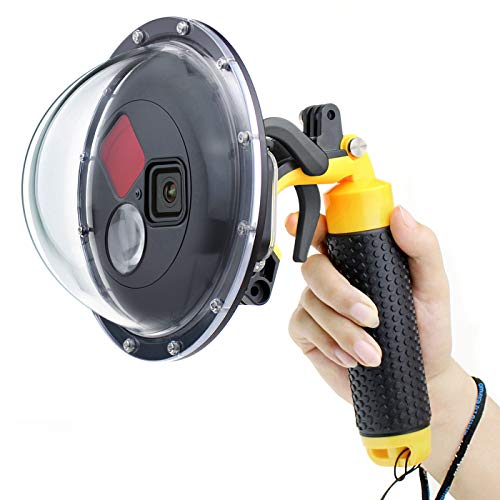GEPULY Kuppelanschluss für GoPro Hero 8 schwarz, Dome-Port-Objektiv mit wasserdichtem Gehäuse, Auslöser, schwimmender Handgriff, eingebautem umschaltbarem Rotfilter und 10x Makro-Filter