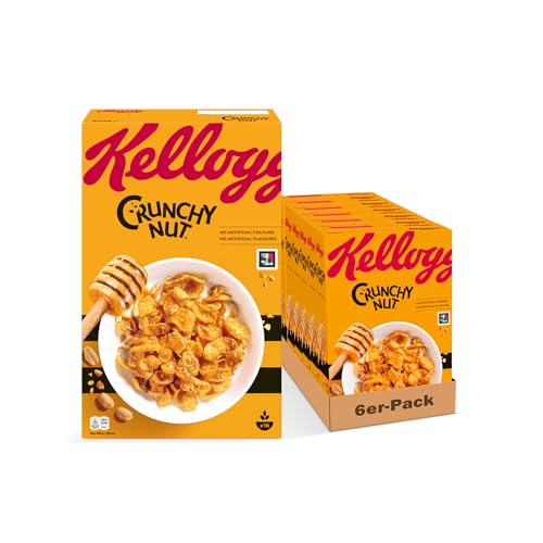 Kellogg's Crunchy Nut Cornflakes (6 x 500 g) – knusprige Frühstückscerealien mit Erdnüssen und Honig – ohne künstliche Farb- und Aromastoffe