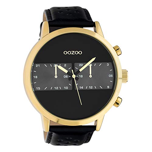 Oozoo Herrenuhr im Racing Look mit Lederband 50 MM Goldfarben/Schwarz C10516