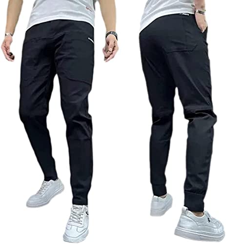 Men's High Stretch Multi-Pockets Skinny Cargo Pants,Casual Slim Fit Work Jogger Pants Trousers with 6 Pockets,Elastic Waist Drawstring Utility Tactical Pants Cargo Sweatpants for Men (32, Black)