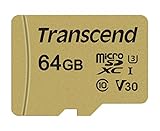 Transcend Ultra-Highspeed 64GB micro SDXC/SDHC Speicherkarte (für Action-Cams / Dashcams und Drohnen) / 4K, U3, V30, UHS-I – TS64GUSD500S